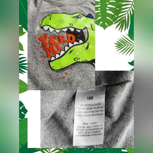 Gray and Green Dinosaur Graphic Short Sleeve Tee - Picture 3 of 6